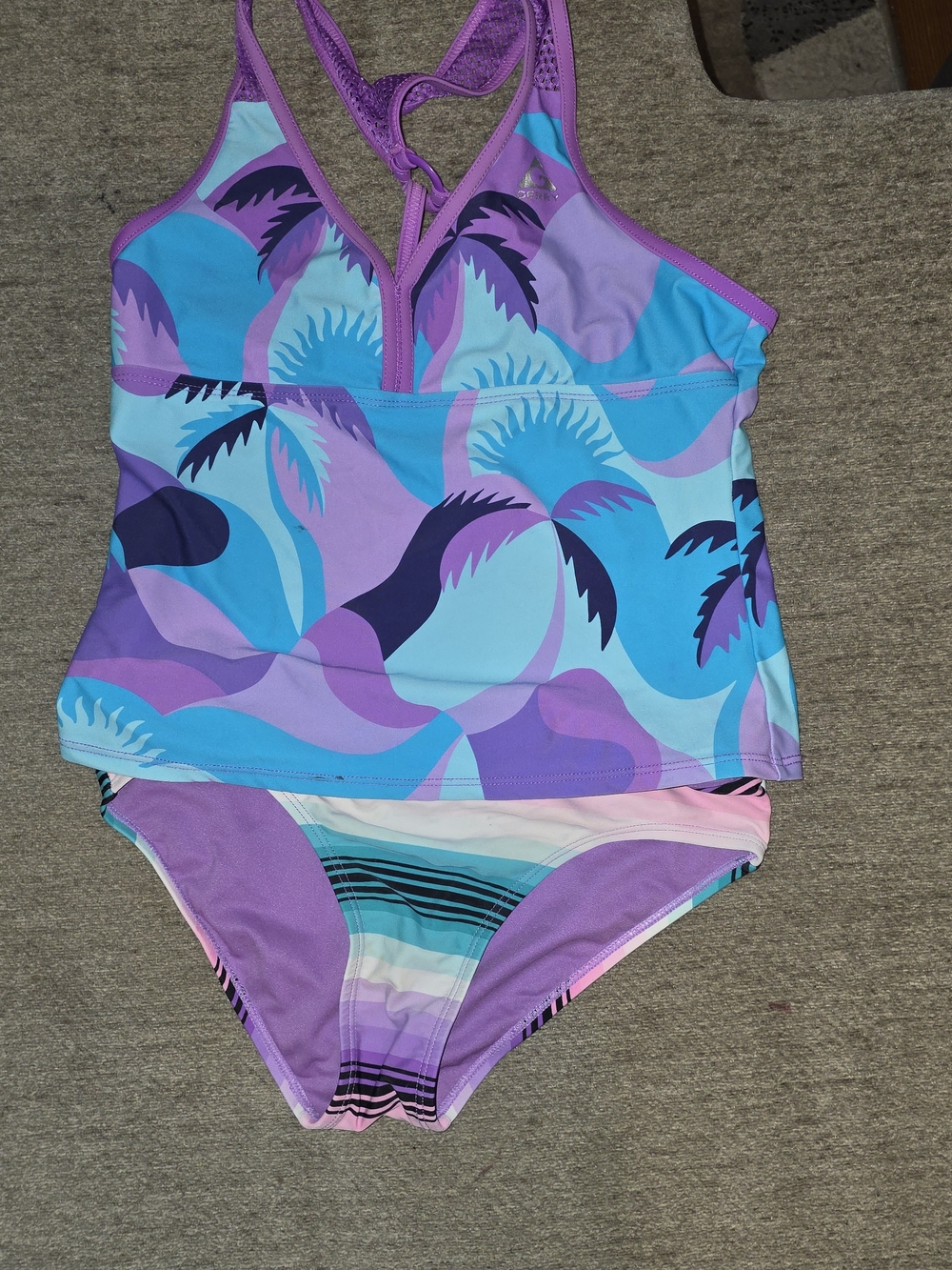 GERRY Purple and Teal Patterned Girls Tankini Swim Set M/L
